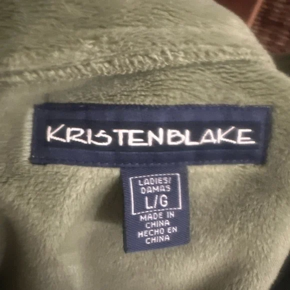 Vintage Kristen Blake GreenTeddy Fleece Zip-Up Jacket Drawstring Waist Size L - Picture 14 of 15